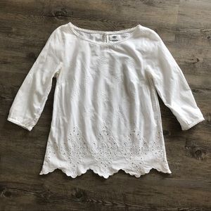 White Eyelet 3/4 Sleeve Cotton Top XS
